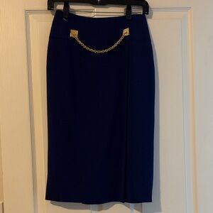 Celine Royal Blue Wool Skirt with Gold Chain Accent Sz 36Fr/US4